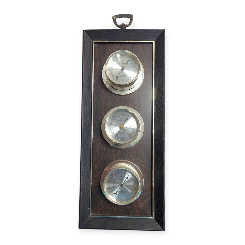 Vintage Springfield Weather Station Barometer Thermometer Hygrometer Wood Wall